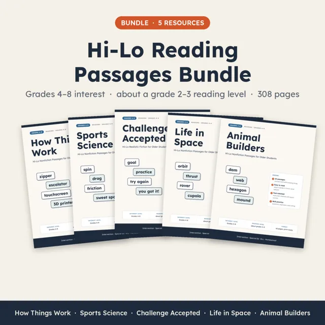 Cover of the hi-lo reading passages bundle